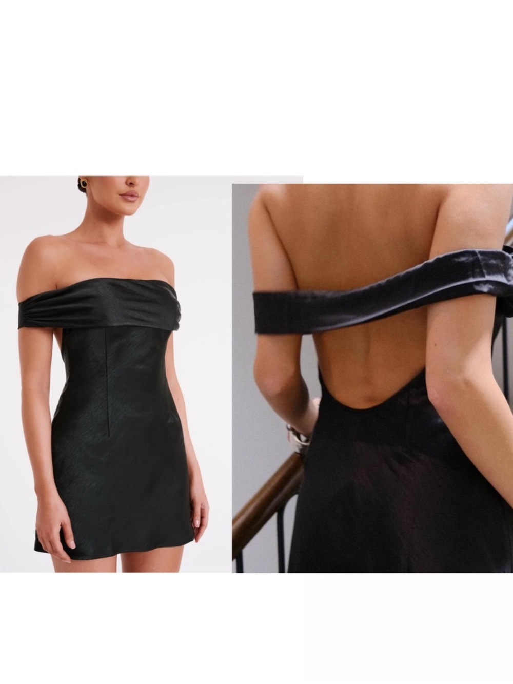 Meshki || Cher Satin Strapless Off Shoulder Open Back Mini Dress Black XXXL NWT